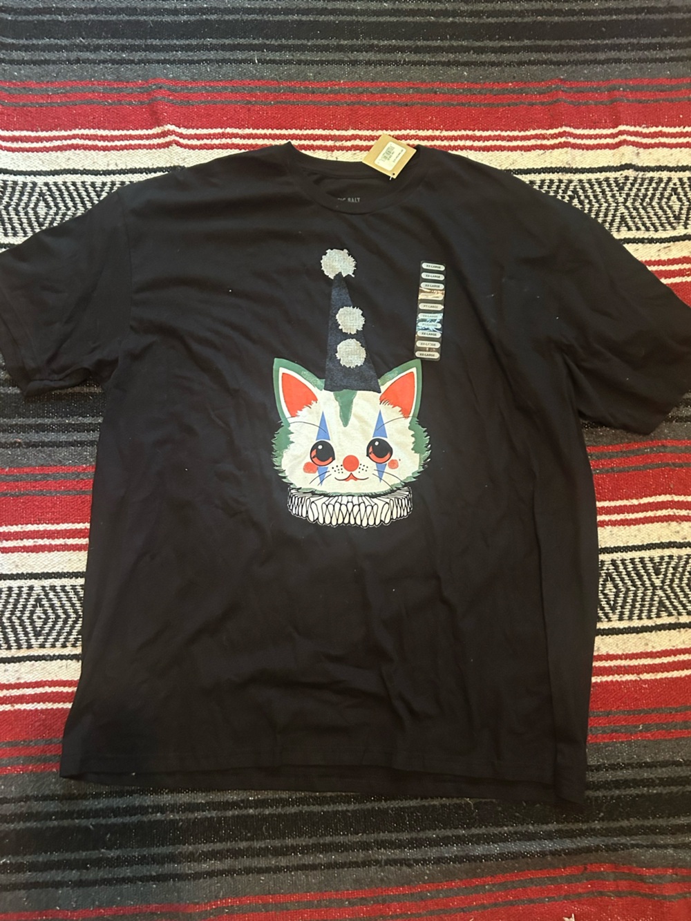Black Short Sleeve Tee with Colorful Cat Clown Graphic